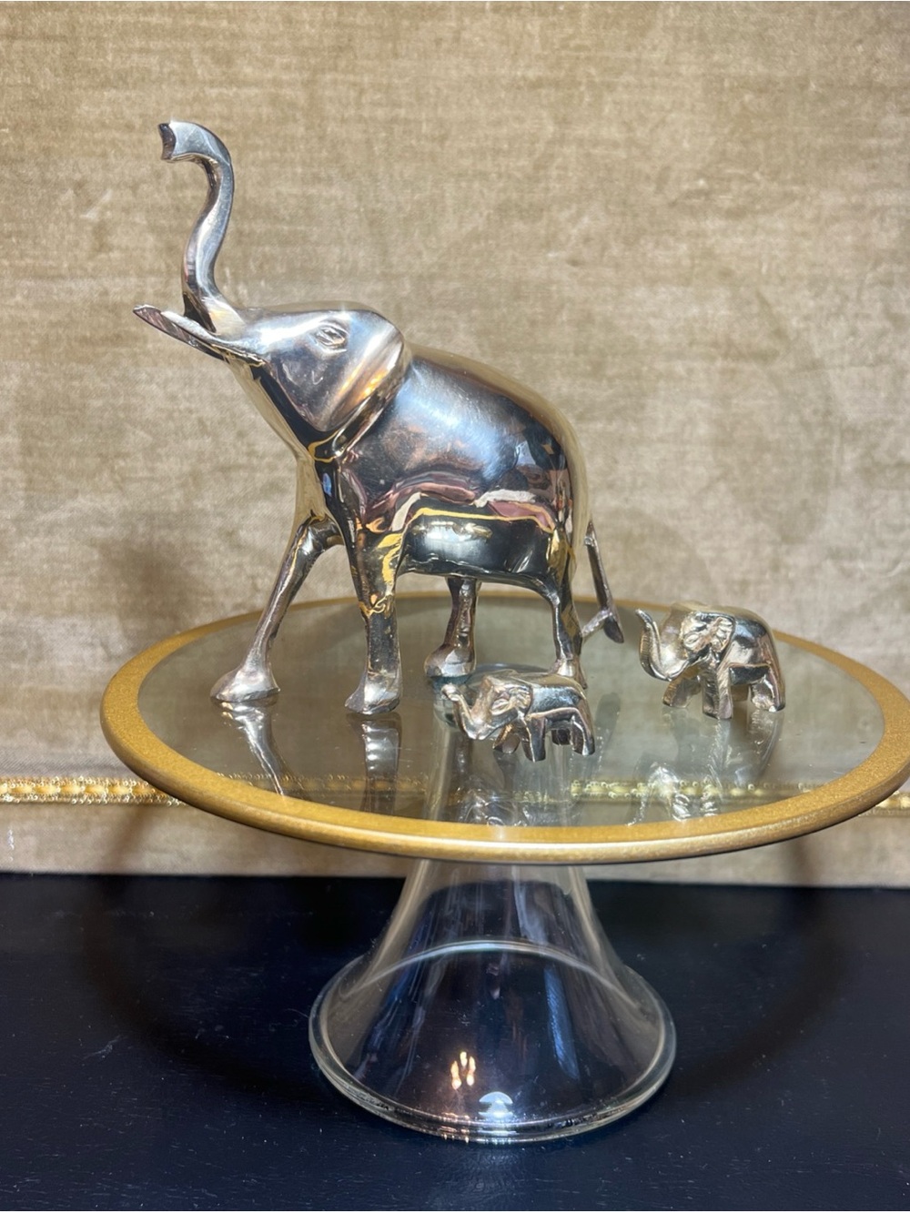 Brass Elephants Lucky Trunk Up Solid Etched Vtg Figures Set of 3